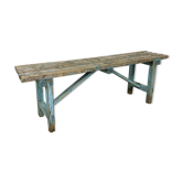 Banc de ferme en bois peint en bleu clair