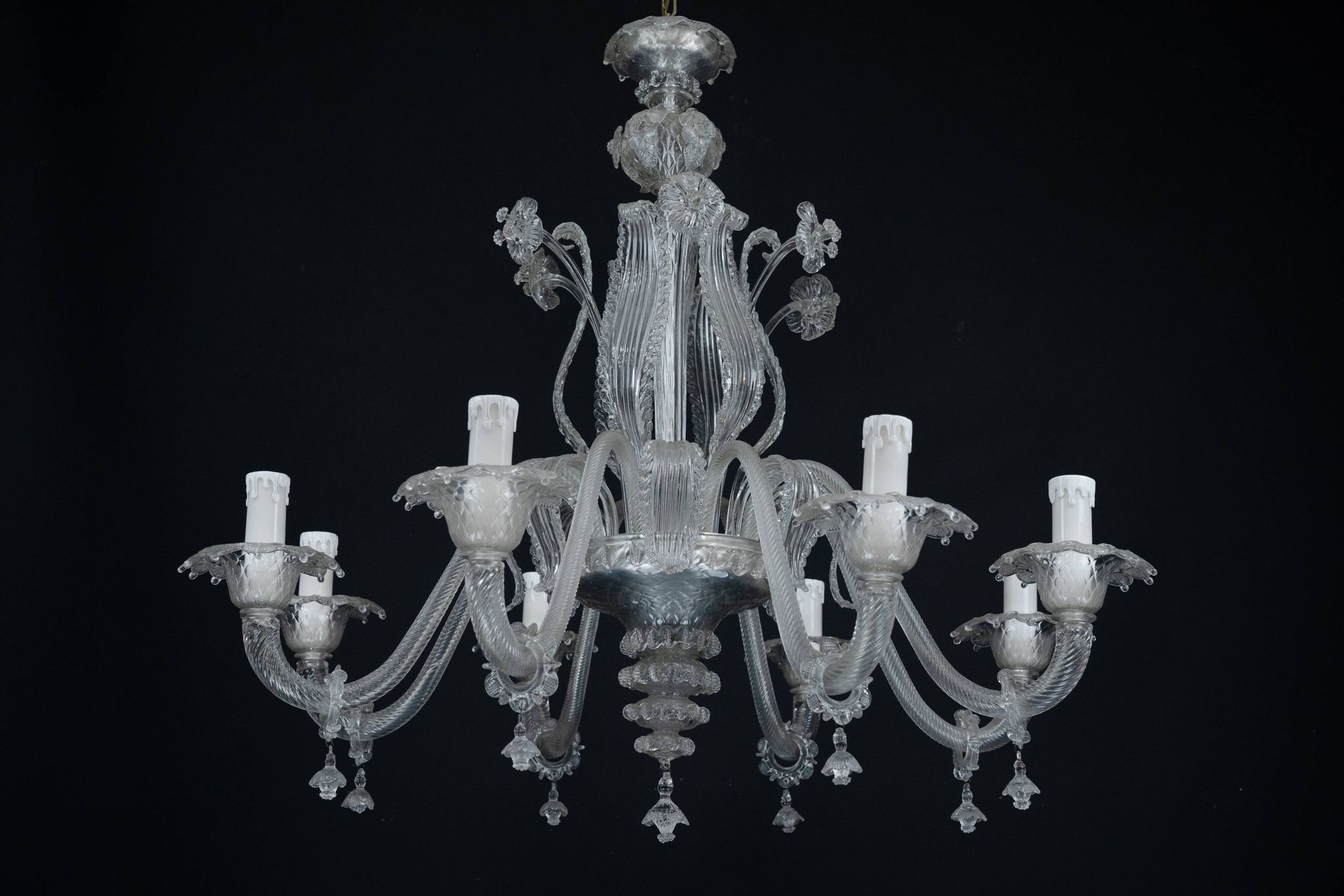 1940s Vintage Murano Clear Glass Chandelier, Classic Italian Art Glass