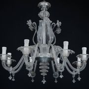 1940s Vintage Murano Clear Glass Chandelier, Classic Italian Art Glass