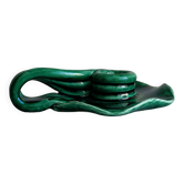 Vintage green glazed ceramic candle holder, organic design.