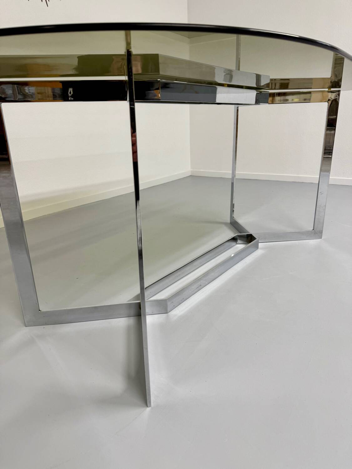 Vintage chrome and smoked glass table, 70s design, Paul Legeard DOM