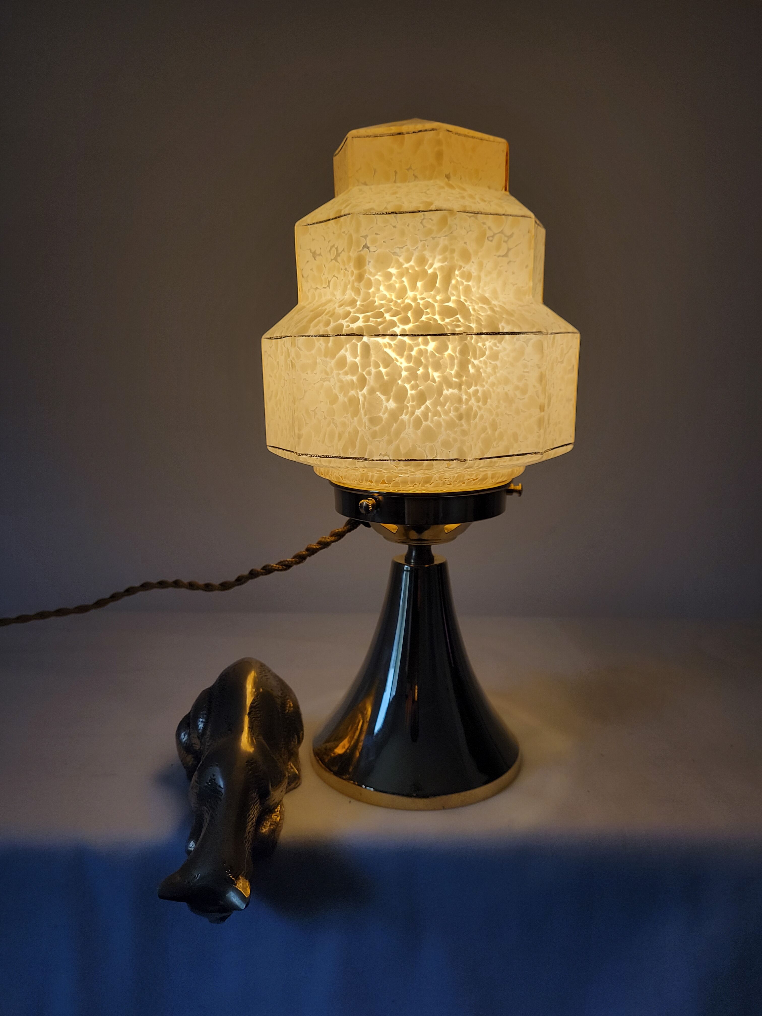 Art Deco glass skyscraper lamp from Clichy