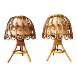 Pair of vintage 70s rattan lamps