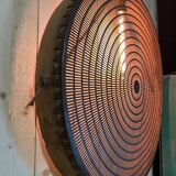 Old lamp in wood and metal worked with integrated lamp.