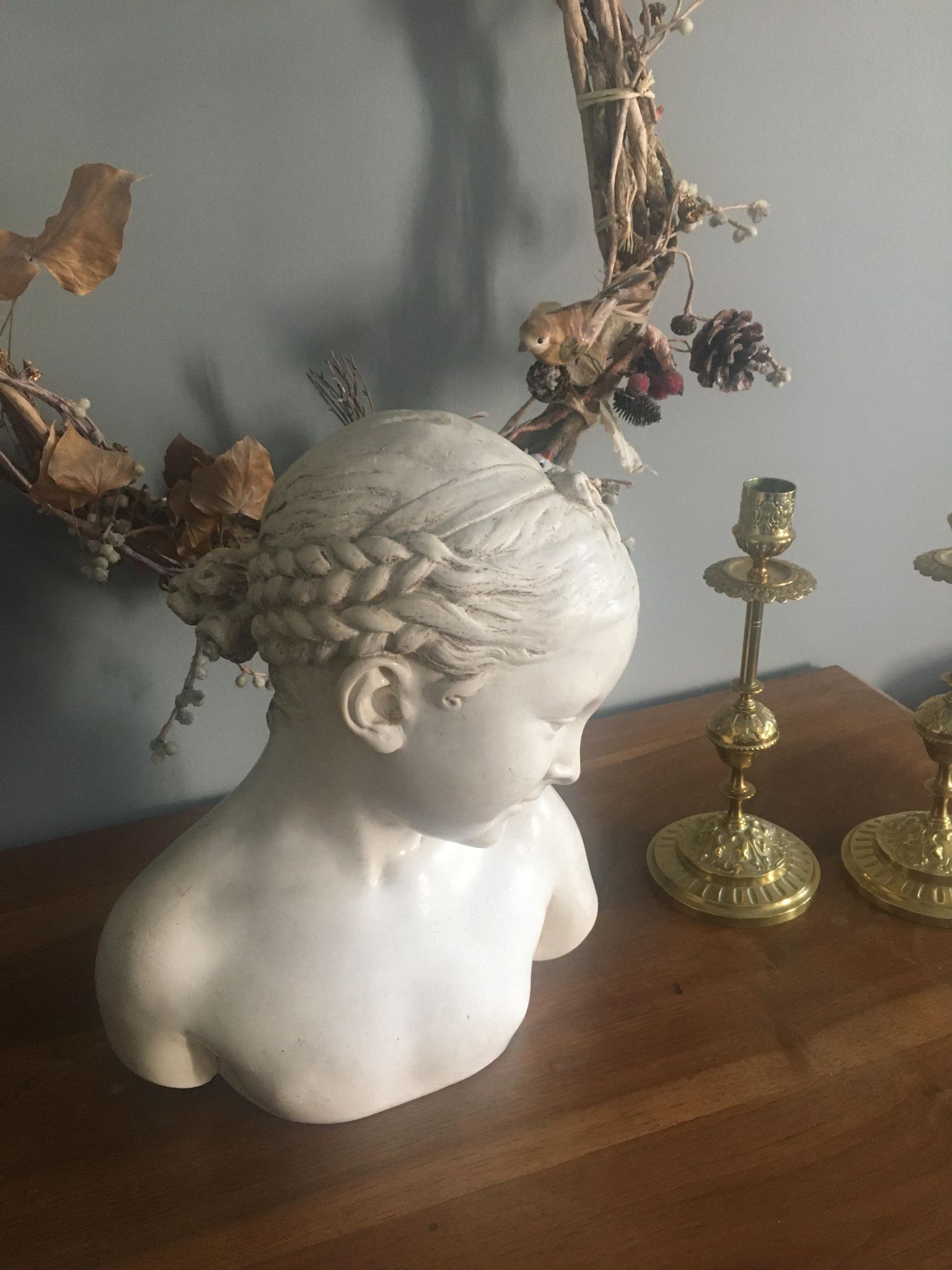 Old plaster bust 'La Rieuse' by Jean-Baptiste Pigalle