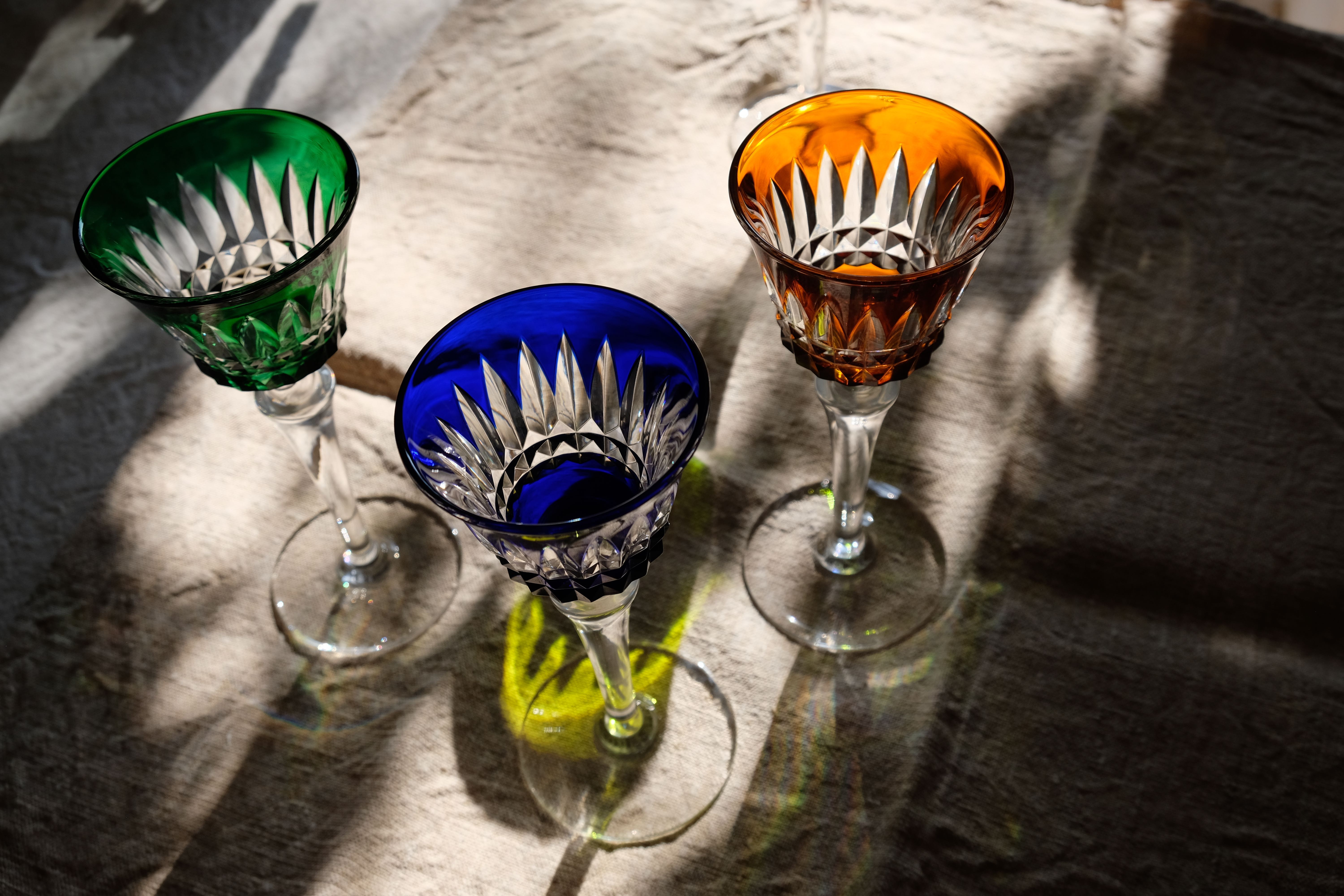 6 Baccarat glasses Piccadilly Model in colored crystal