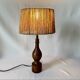 Philippe Capelle vintage 1970s table lamp in turned wood with rope shade