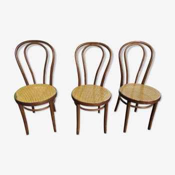 Lot de 3 chaise bistrot cannée bois - zpm radomsko pour thonet