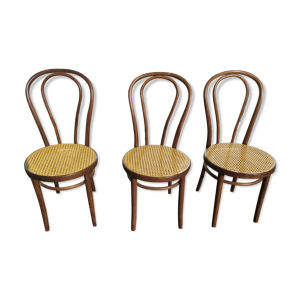 Lot de 3 chaise bistrot cannée bois - zpm radomsko pour thonet