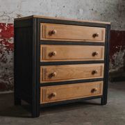 Black and natural wood chest of drawers with 4 drawers