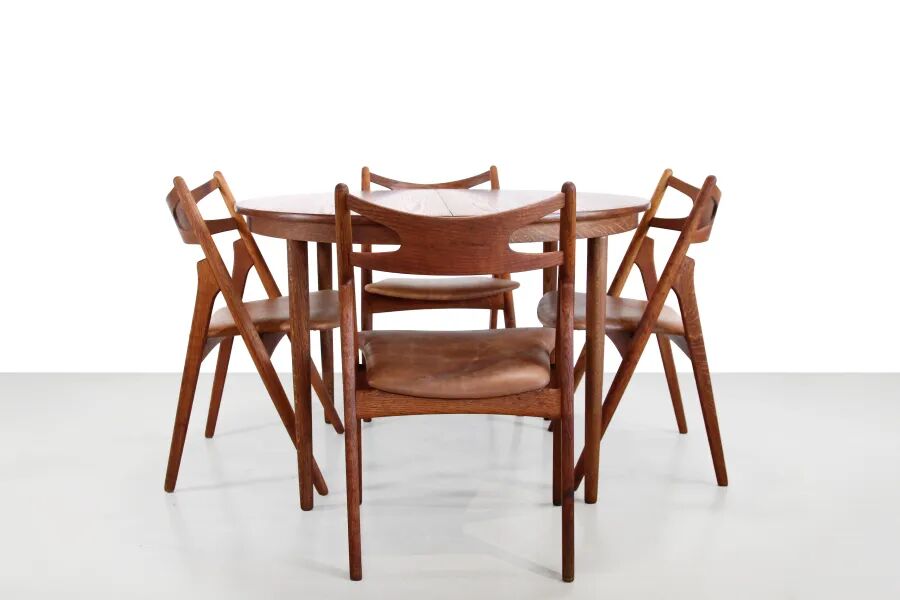 Set of 4 oak Hans Wegner Sawbuck model CH29 chairs by Carl Hansen and Son