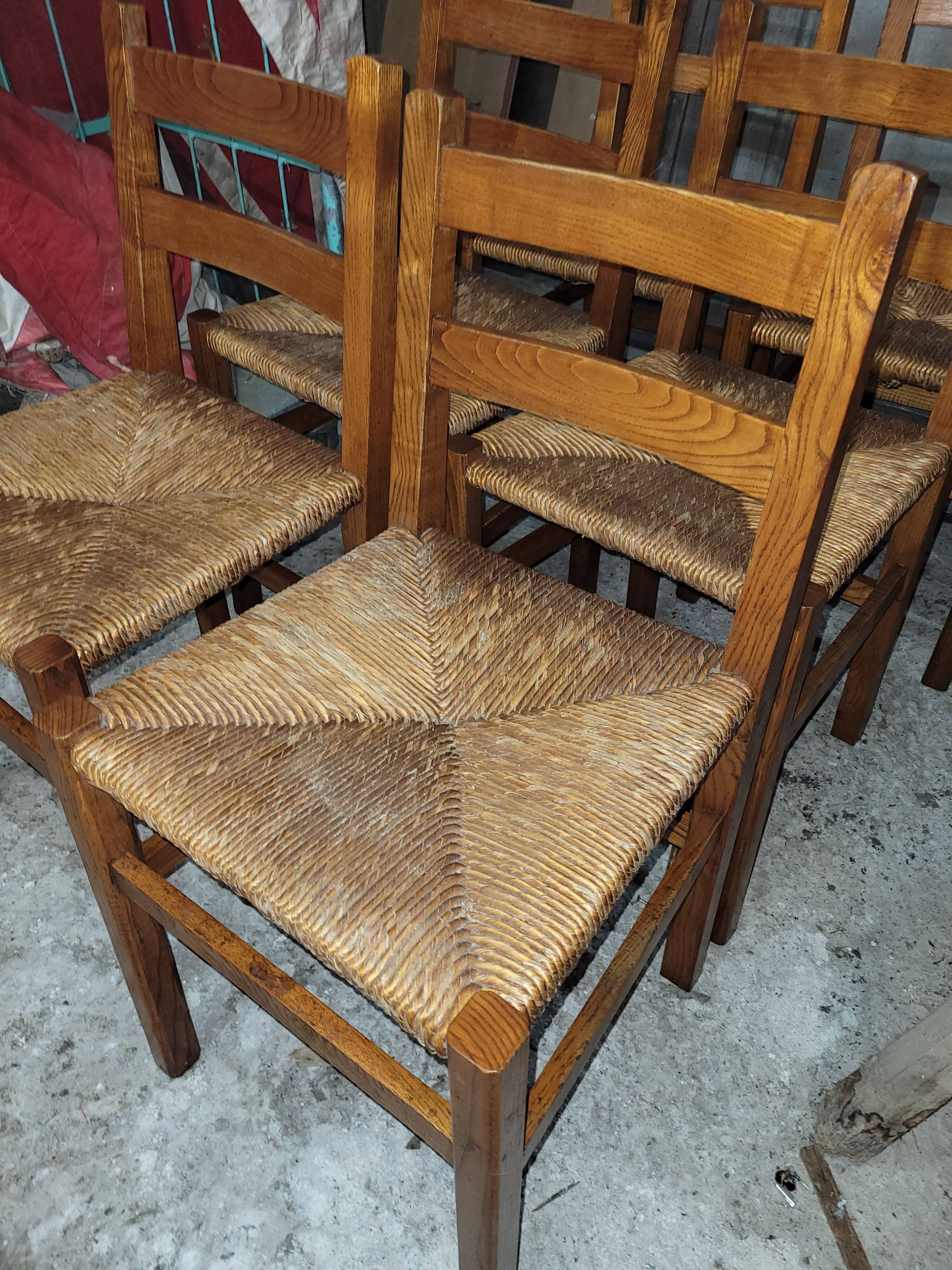 6 rustic oak chairs