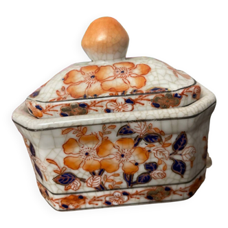 Petit boite porcelaine craquelée peinte motif floral