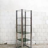 Libreria autoportante in acciaio cromato e vetro fumé, Italia, anni '70