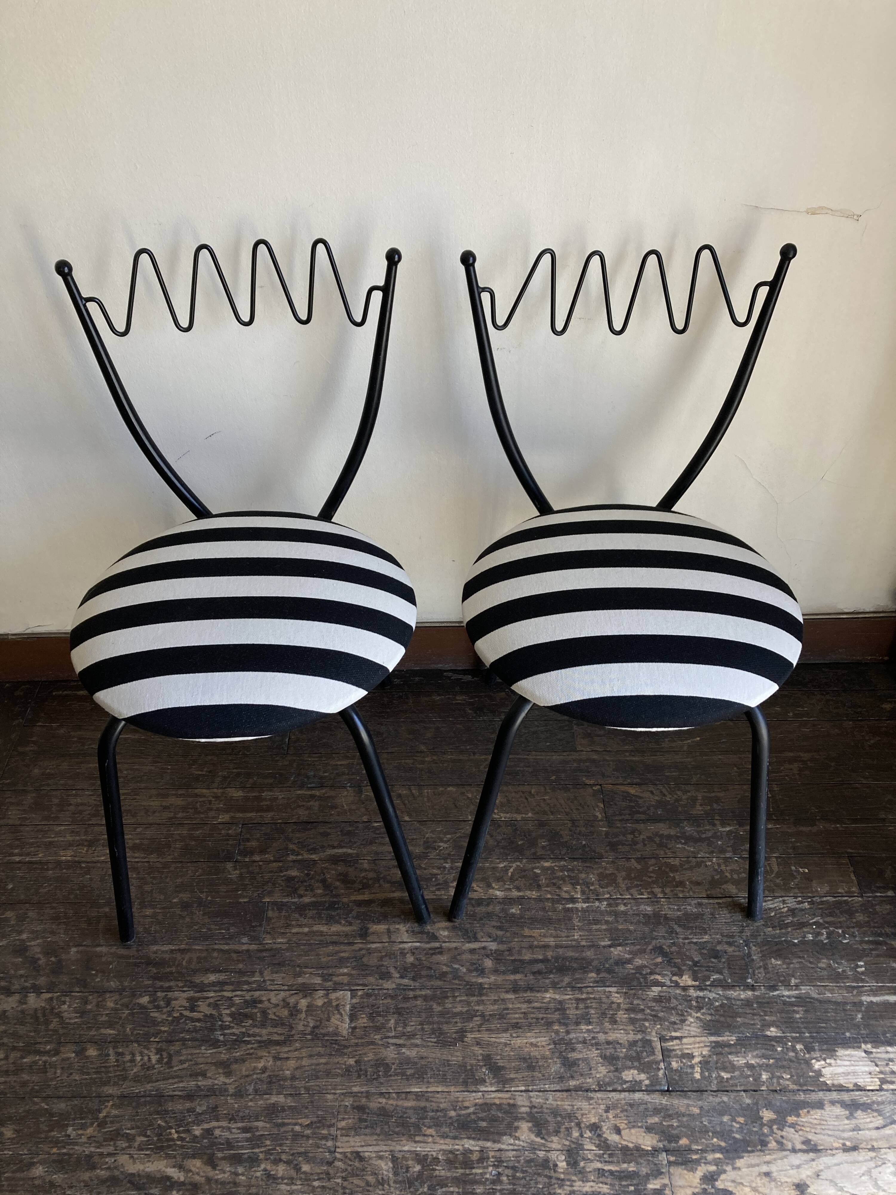 Pair of post-modern striped chairs, Italian work by Gio Ponti.
