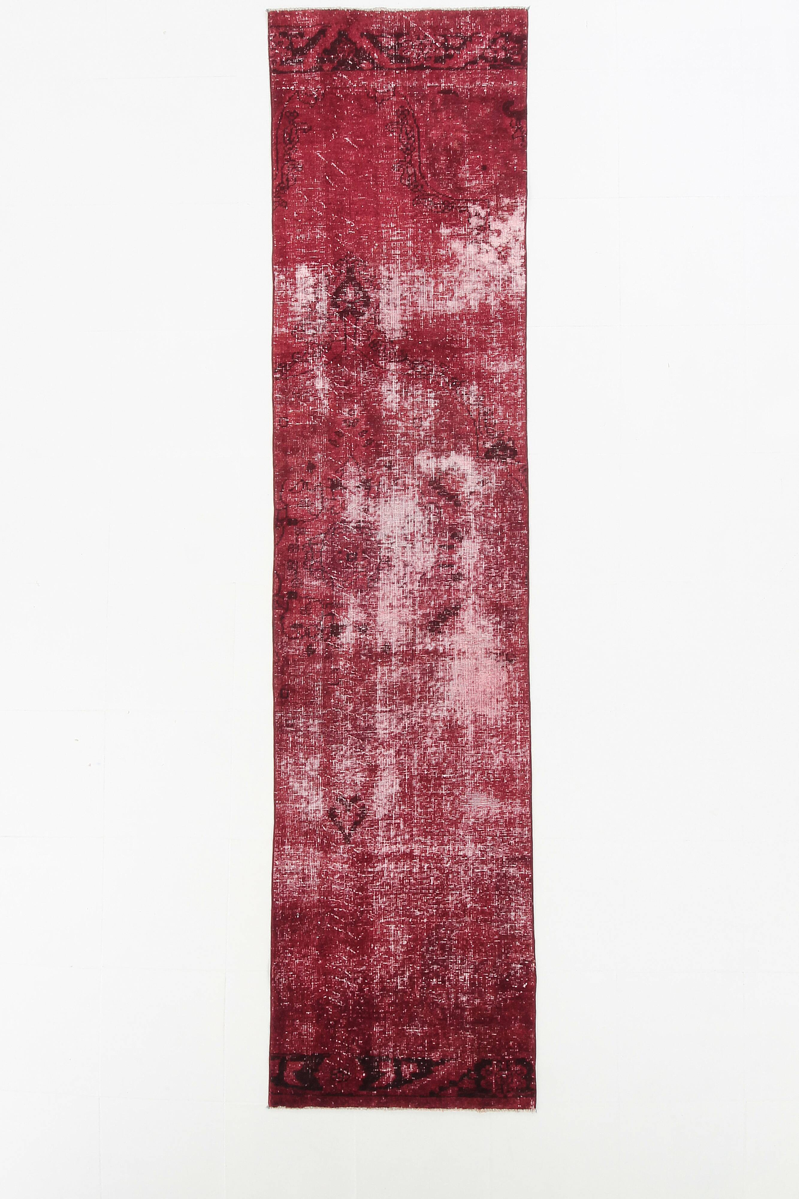 3x11 Shade Of Wine Red Handmade Turkish Vintage Runner Rug