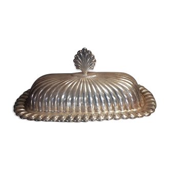 Beurrier en plaqué argent et verre vintage