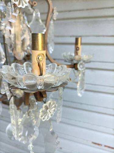 Rare antique brass and crystal cage chandelier with 5 lights from the 20th century - CONDITION OF THE MARKET GAU?