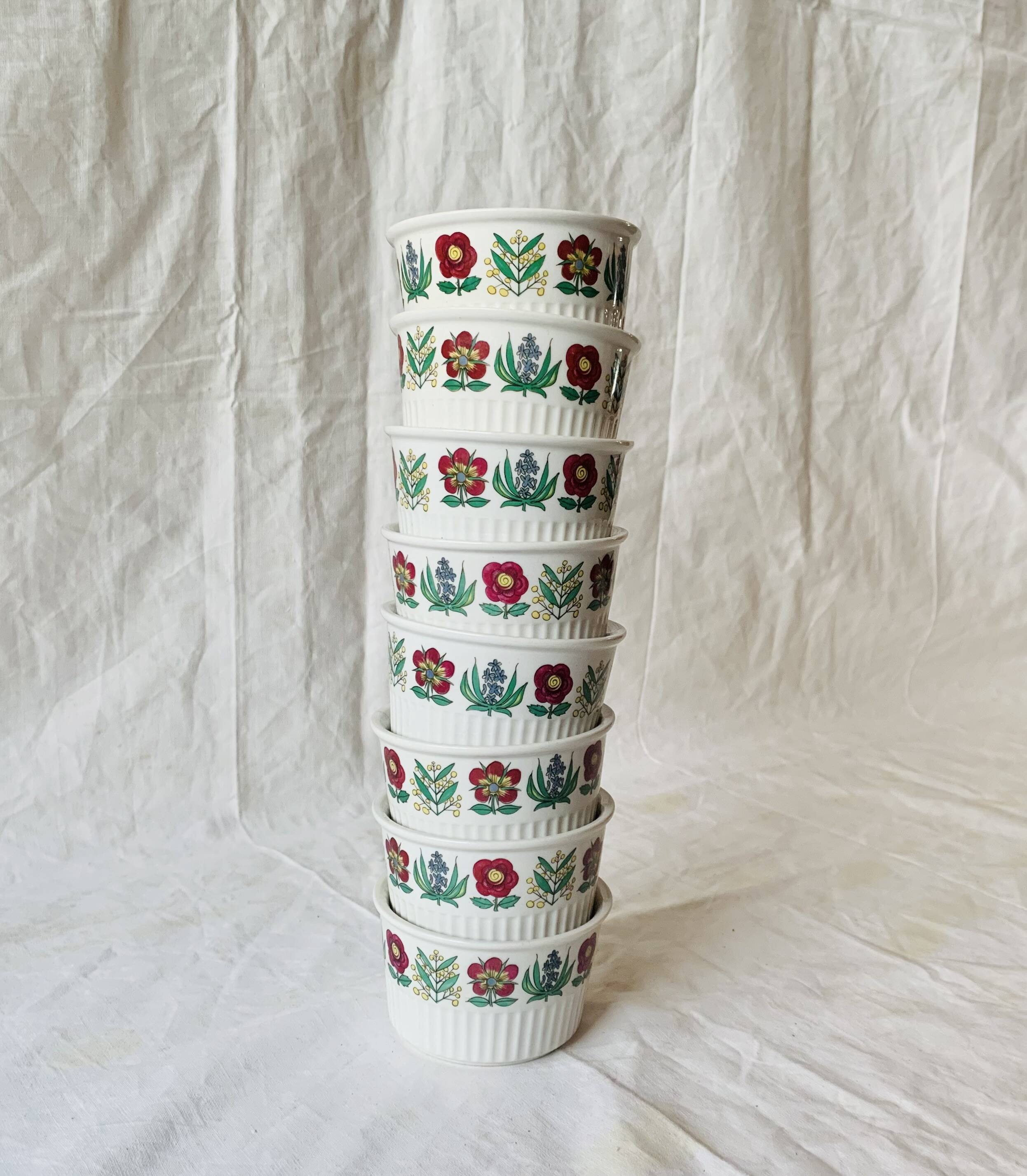 Set of 8 vintage Villeroy and Boch Luxembourg ramekins - floral decoration