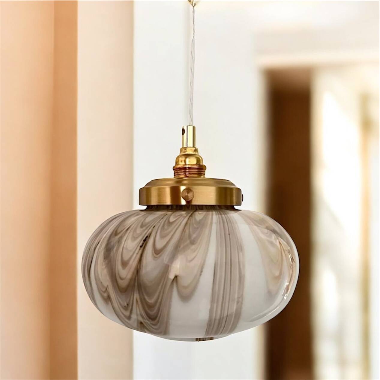 Vintage marbled opaline pendant light