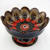 Brown and red ceramic fruit bowl Vallauris France, vintage 70s