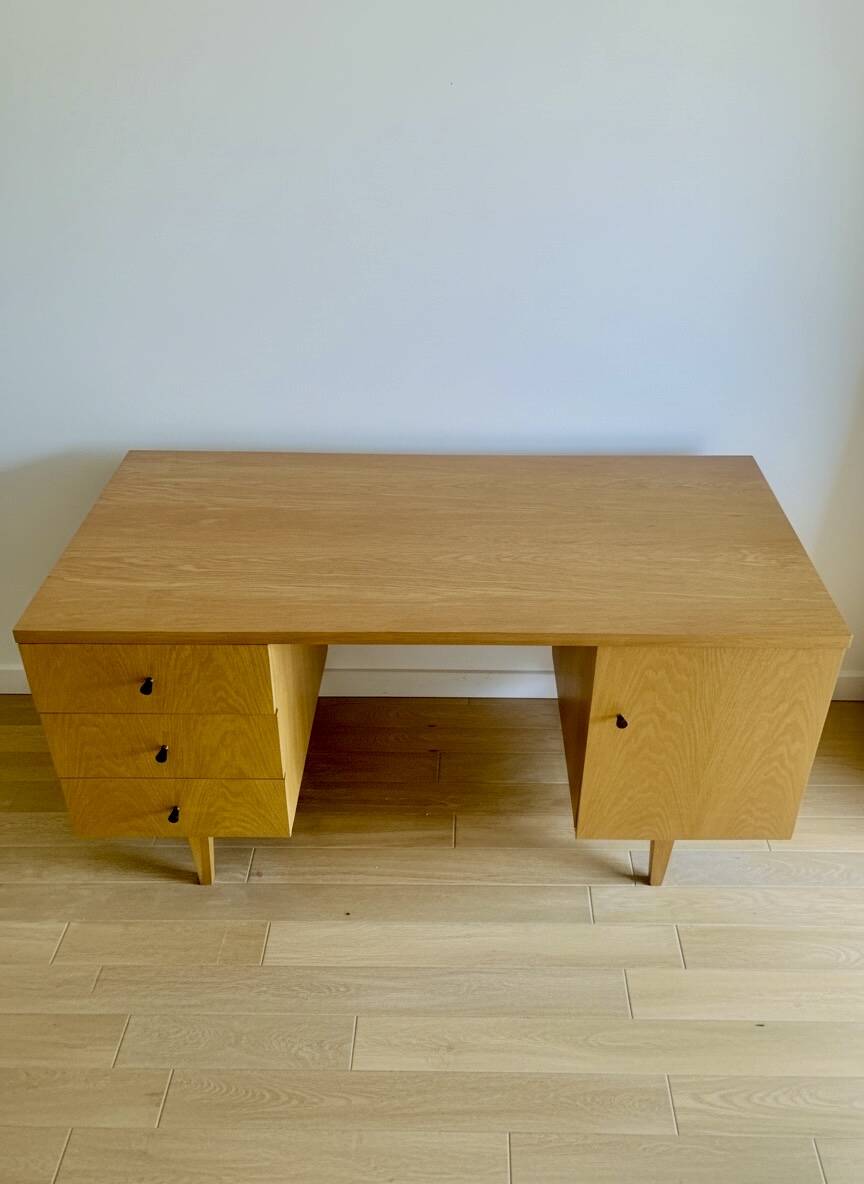 Bureau vintage  frandem années 60 - chêne doré - 3 tiroirs + 1 porte