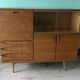 Scandinavian style furniture, brand "eros" in blonde teak, around 1960.