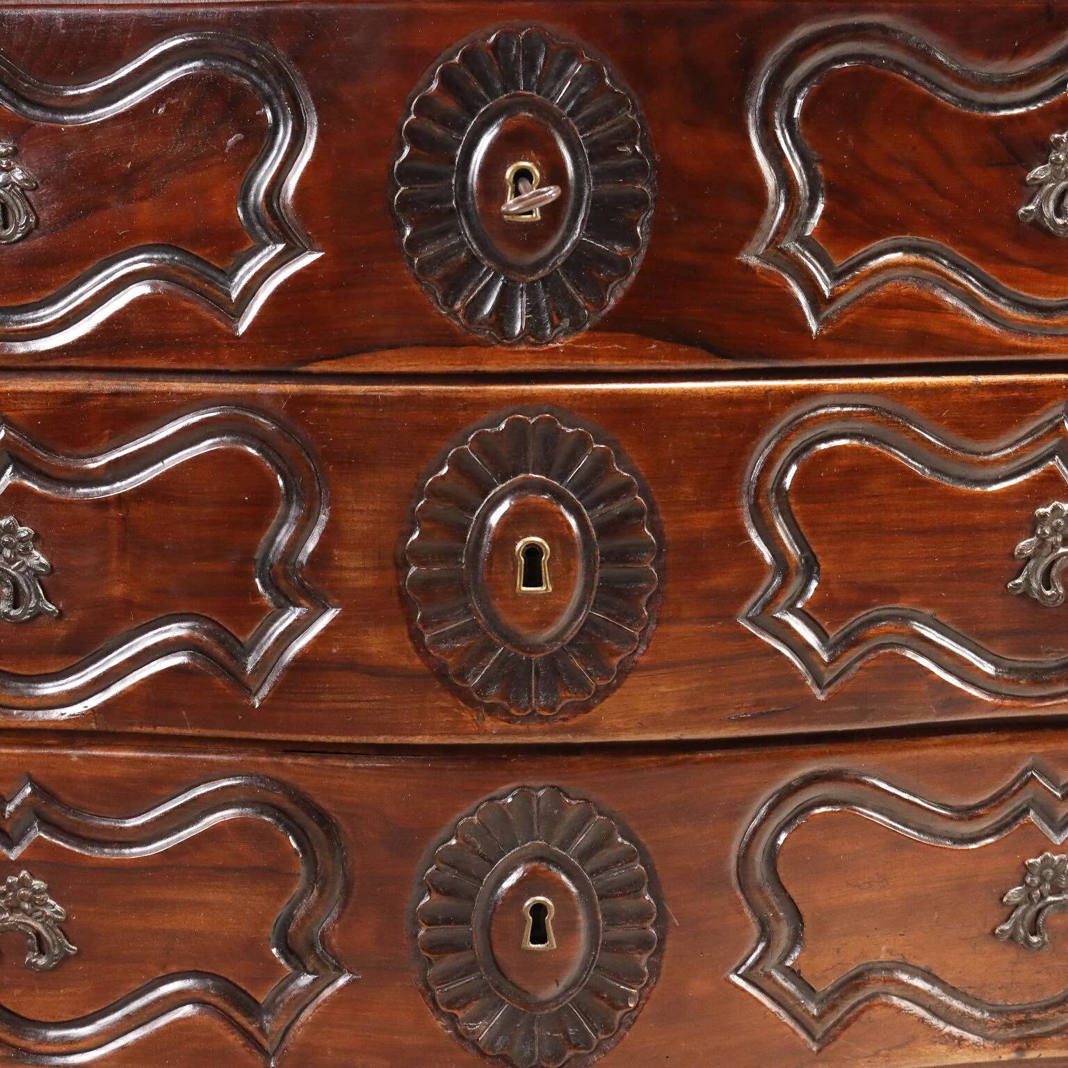 Antique baroque walnut commode, France, 18th century