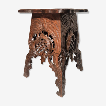 Rustic carved stool black forest