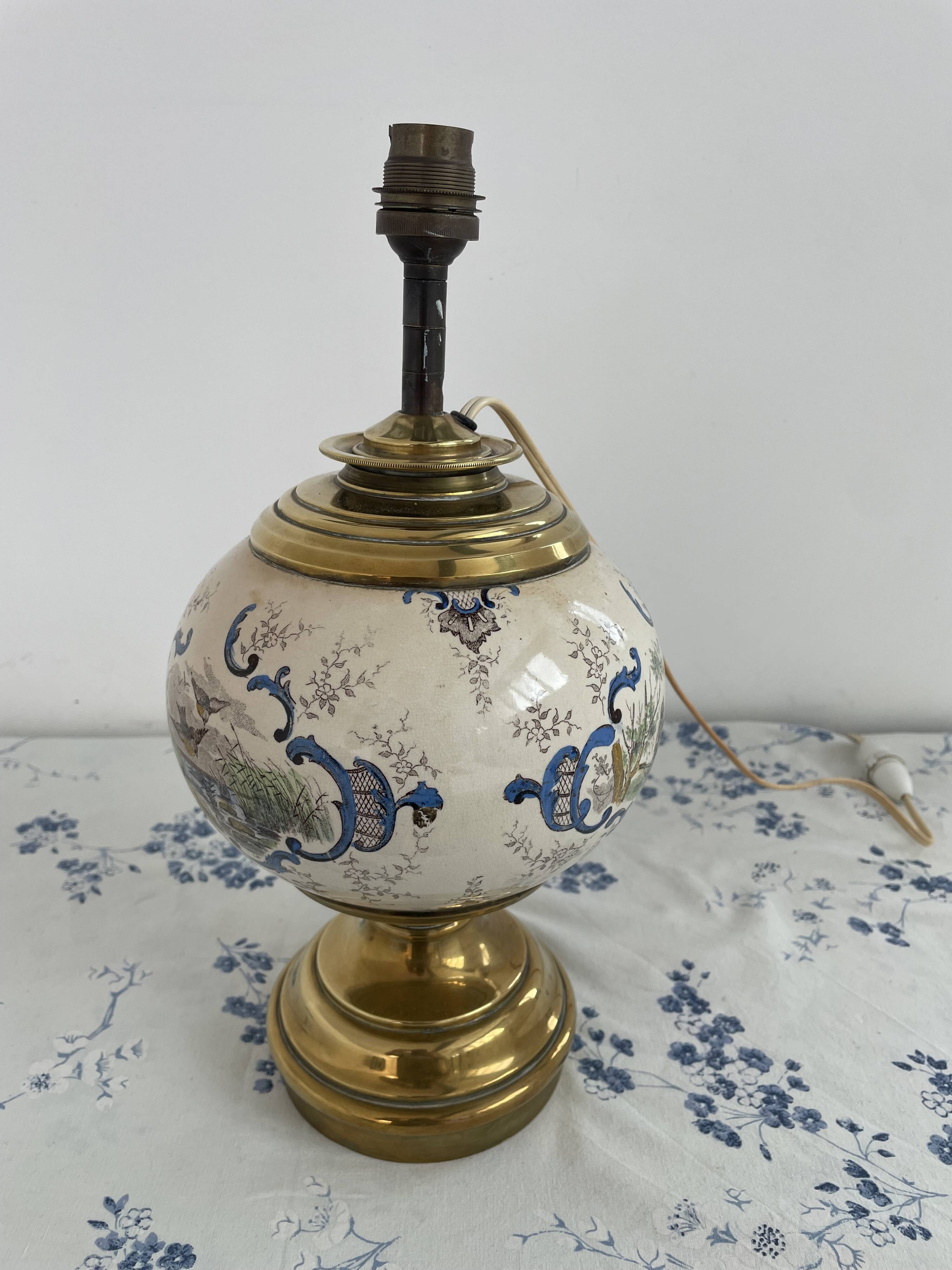 Antique lamp on earthenware vase attributed to Lunéville, monogram LN