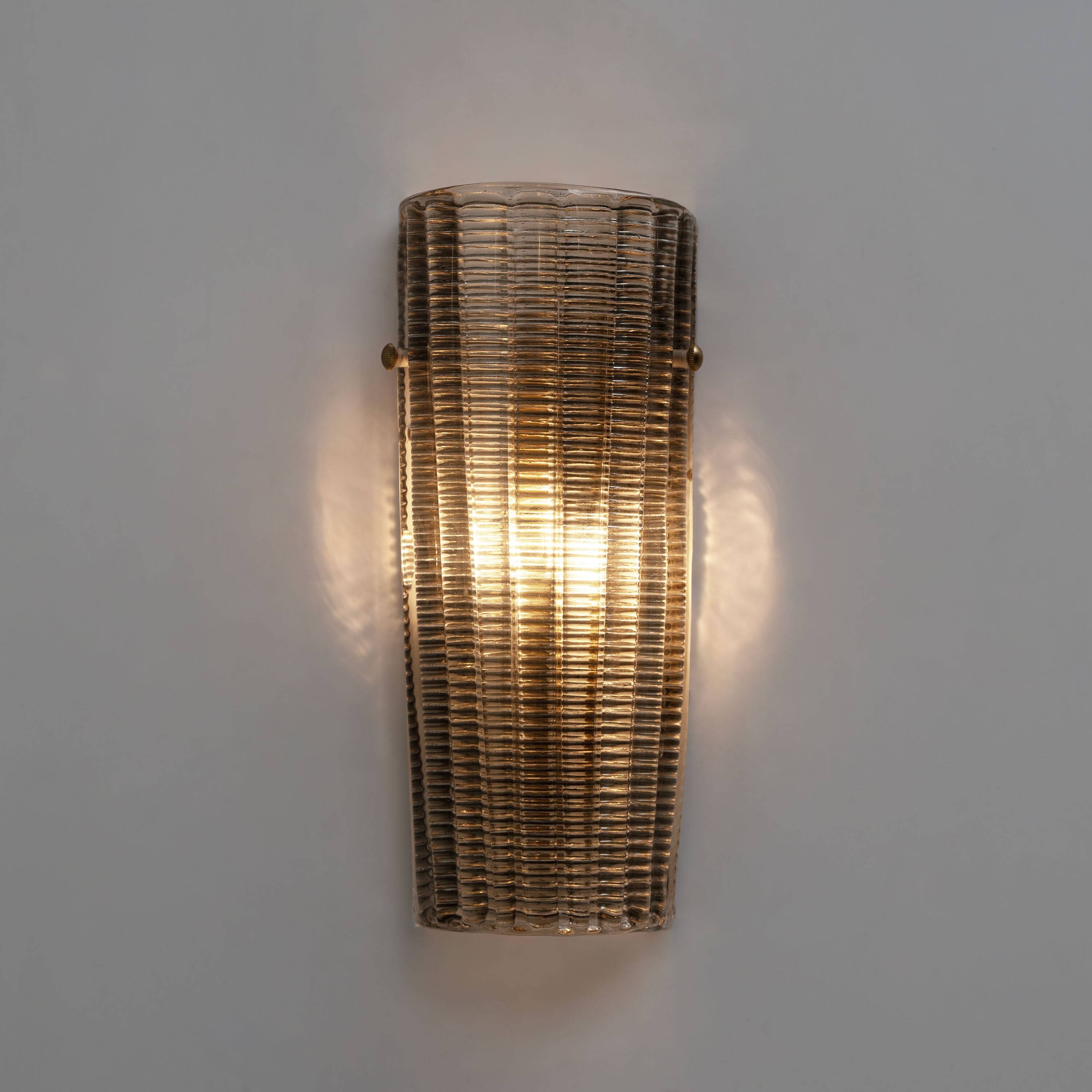 Pair of Murano Glass Wall Sconces Smoke Glass and Brass, Italy