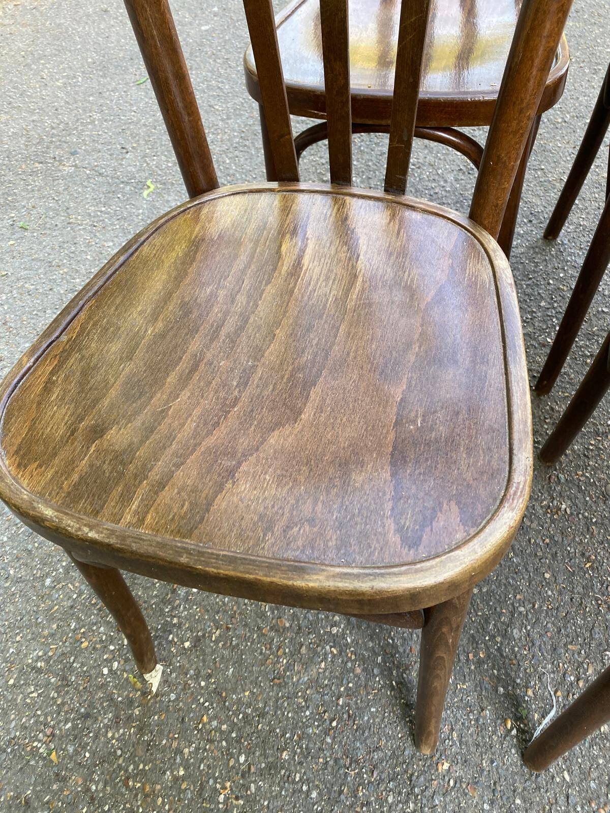 4 dark oak satin bentwood bistro chairs