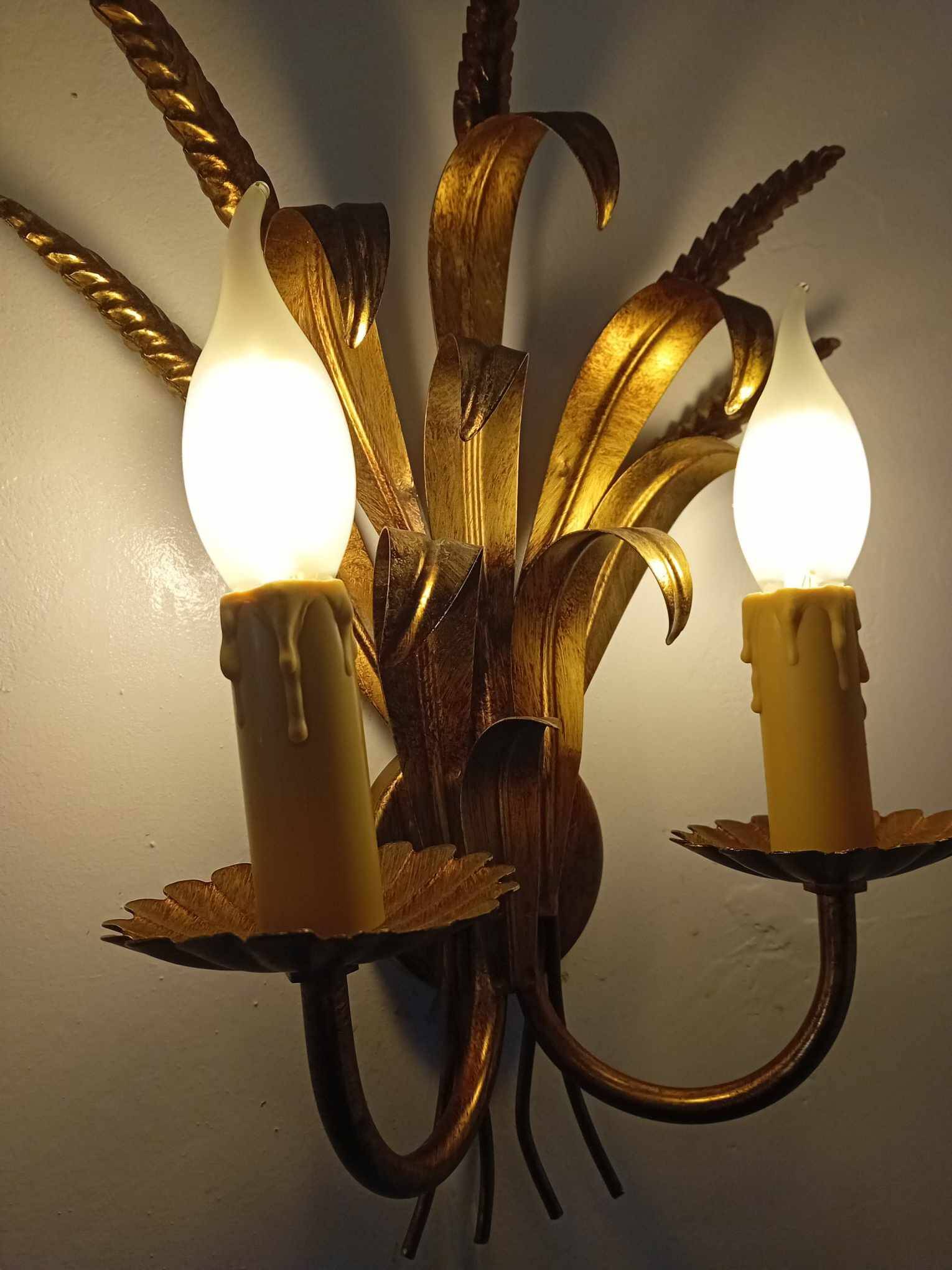 Sheaf of wheat wall lamp in gilded and patinated iron, signed lotti roberto snc.