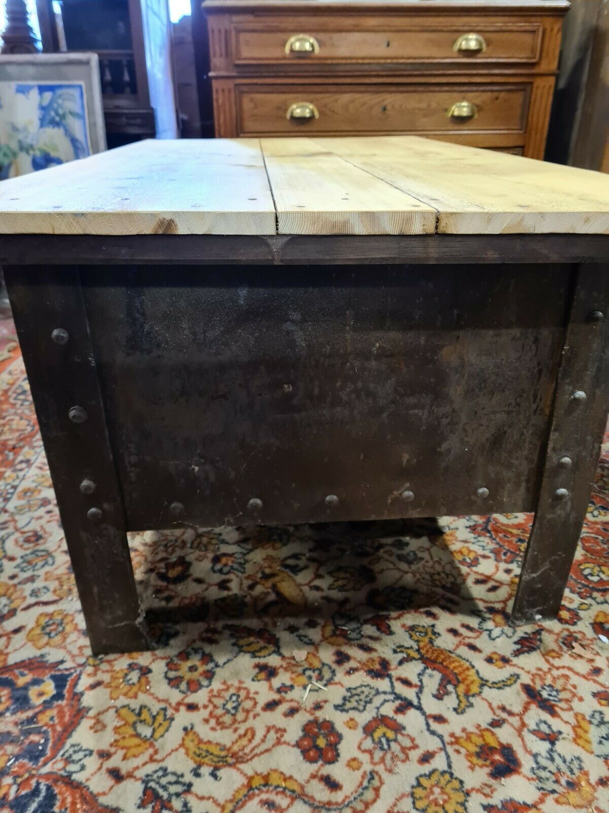 riveted iron and wood lounge table