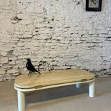 Table basse travertin et laiton doré vintage