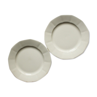 Paire d'assiettes ancienne terre de fer couleur crème Sarreguemines/ Pair of antique plates ironstone cream color Sarreguemines