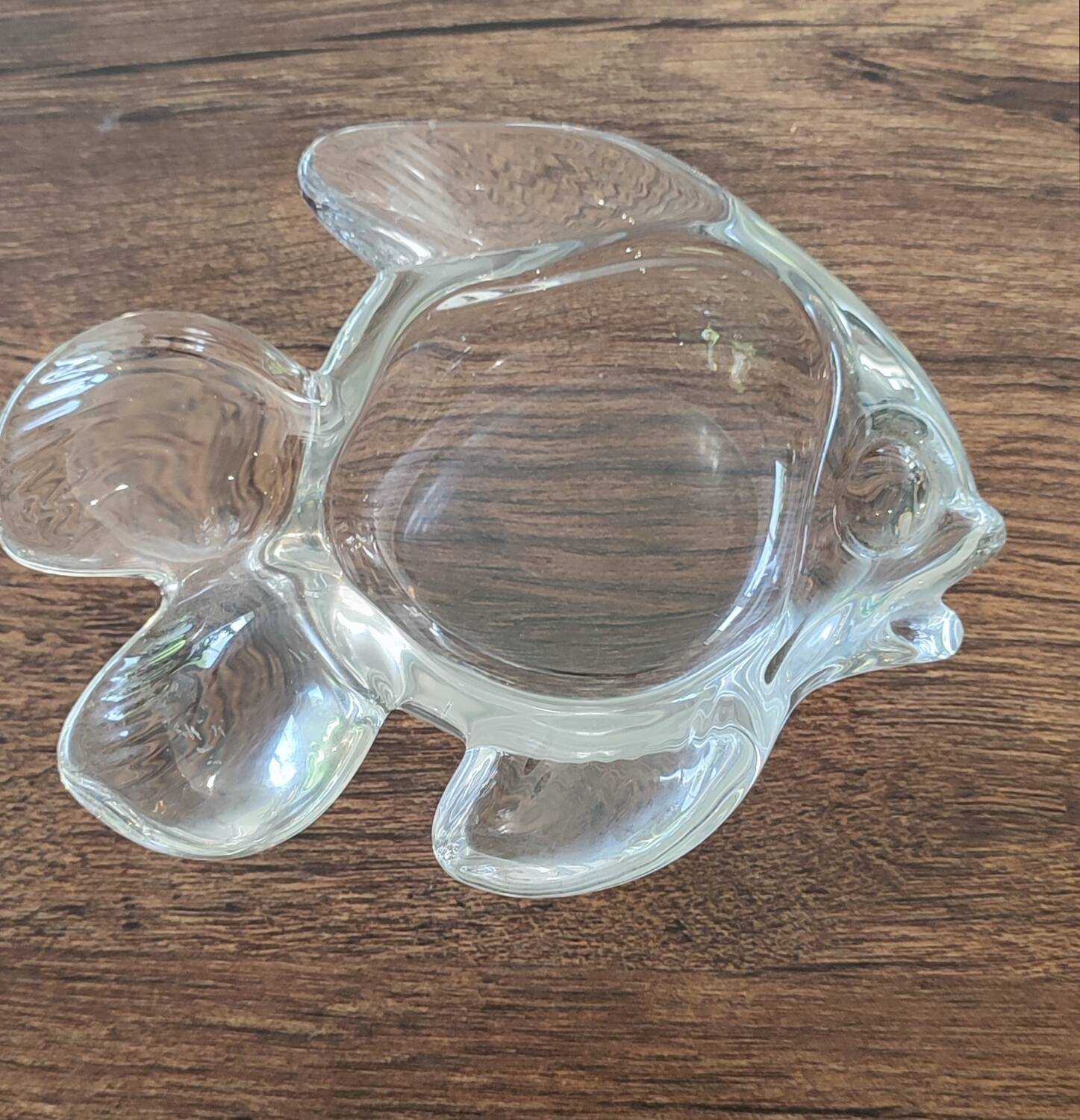 Vintage thick molded glass "fish" trinket tray