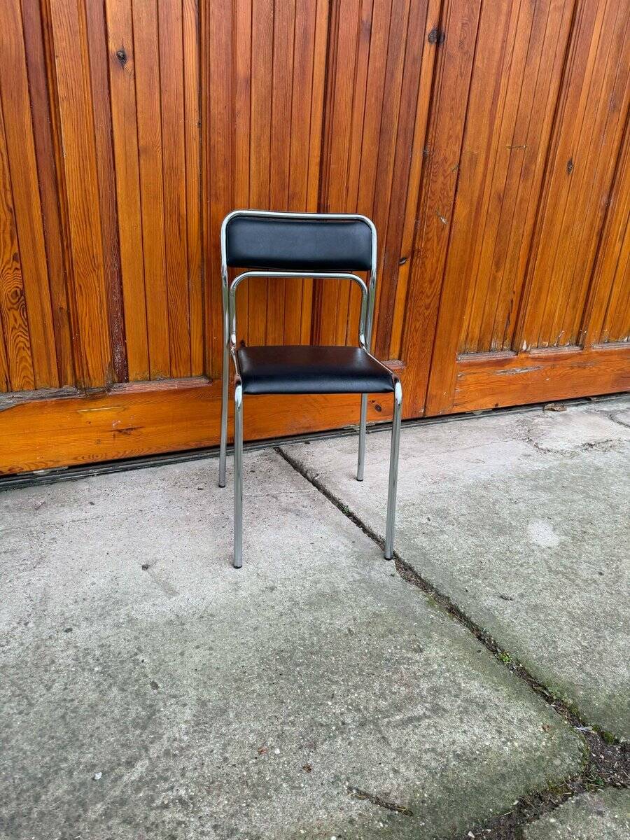 1 Of 5 Bauhaus chrome & faux leather dining chairs, 1980s,