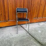 1 Of 5 Bauhaus chrome & faux leather dining chairs, 1980s,