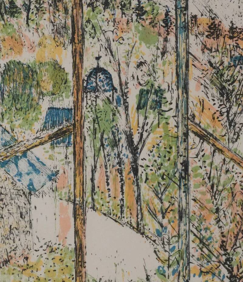 Guy BARDONE: Window open to the garden, signed original lithograph.