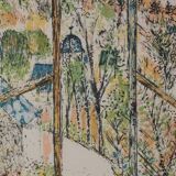 Guy BARDONE: Window open to the garden, signed original lithograph.