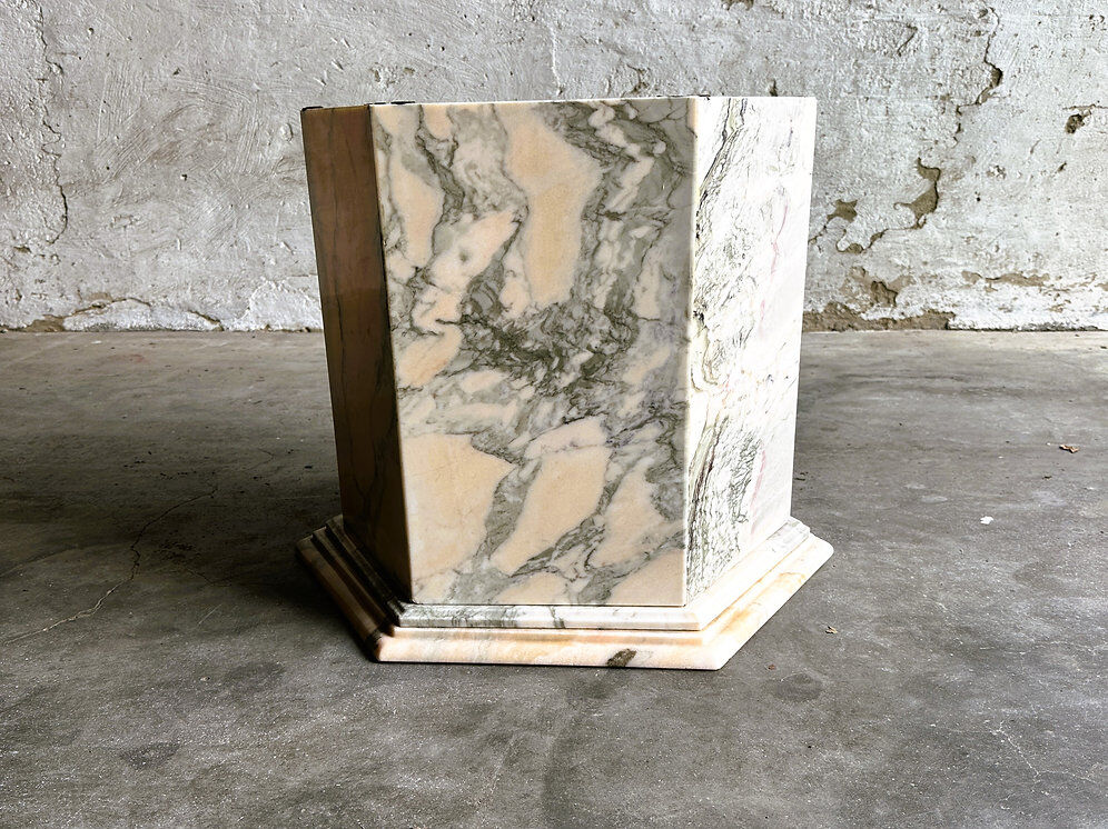 Vintage hexagonal pink and grey marble coffee table, 1980s