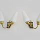 Pair of brass wall lights with double white tube lights. 70s