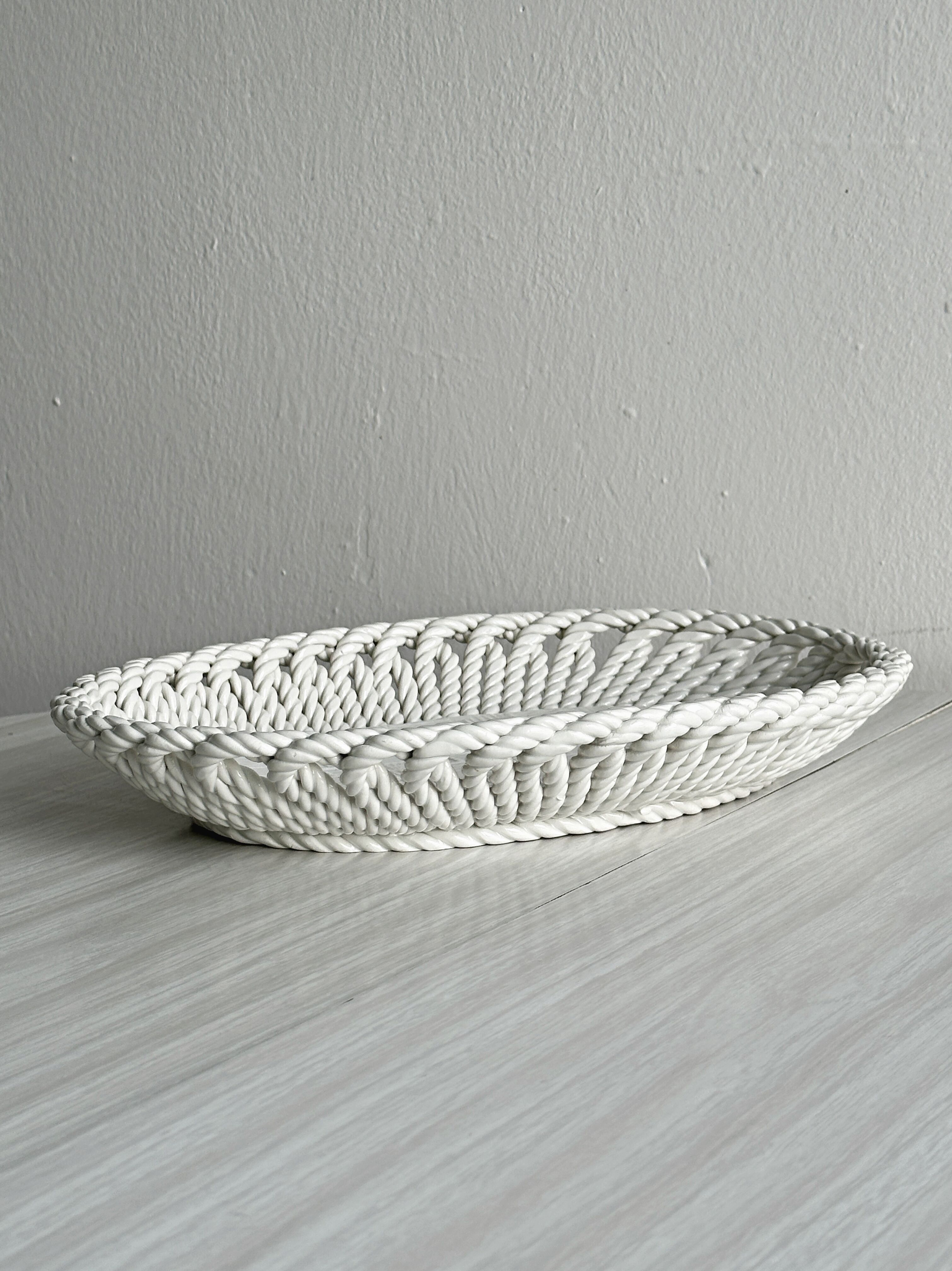 Woven white porcelain bread basket