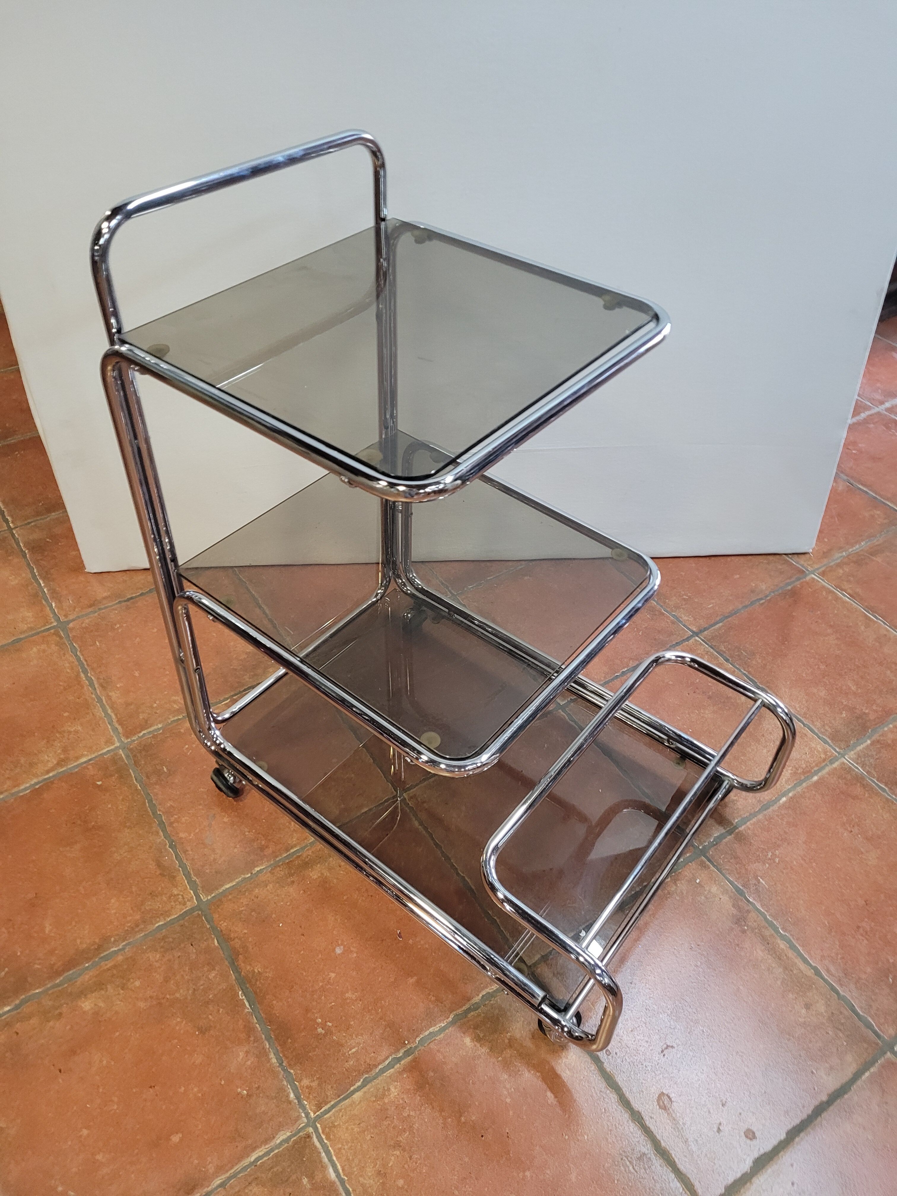 Serving base chrome smoked glass 3 trays of the 60s / 70s