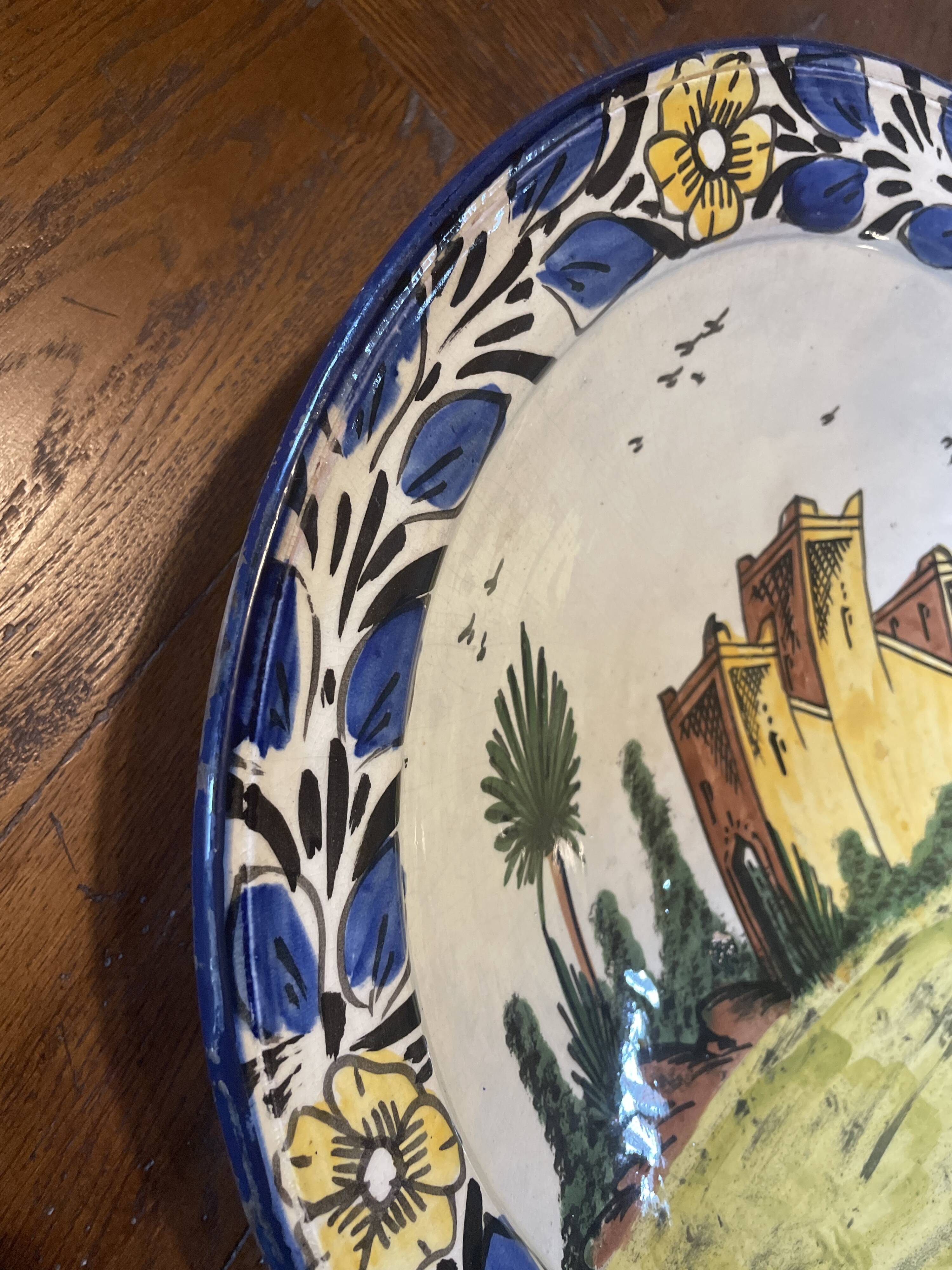 Large Moroccan Deep Plate Safi Signed