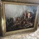 Old painting print on canvas + frame carved wood Gilded Vintage