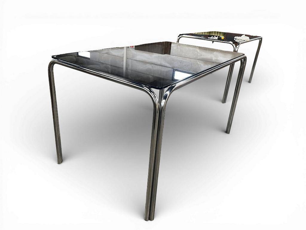 vintage chrome table with smoked glass