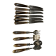 6 dessert knives + serving cutlery with horn handle