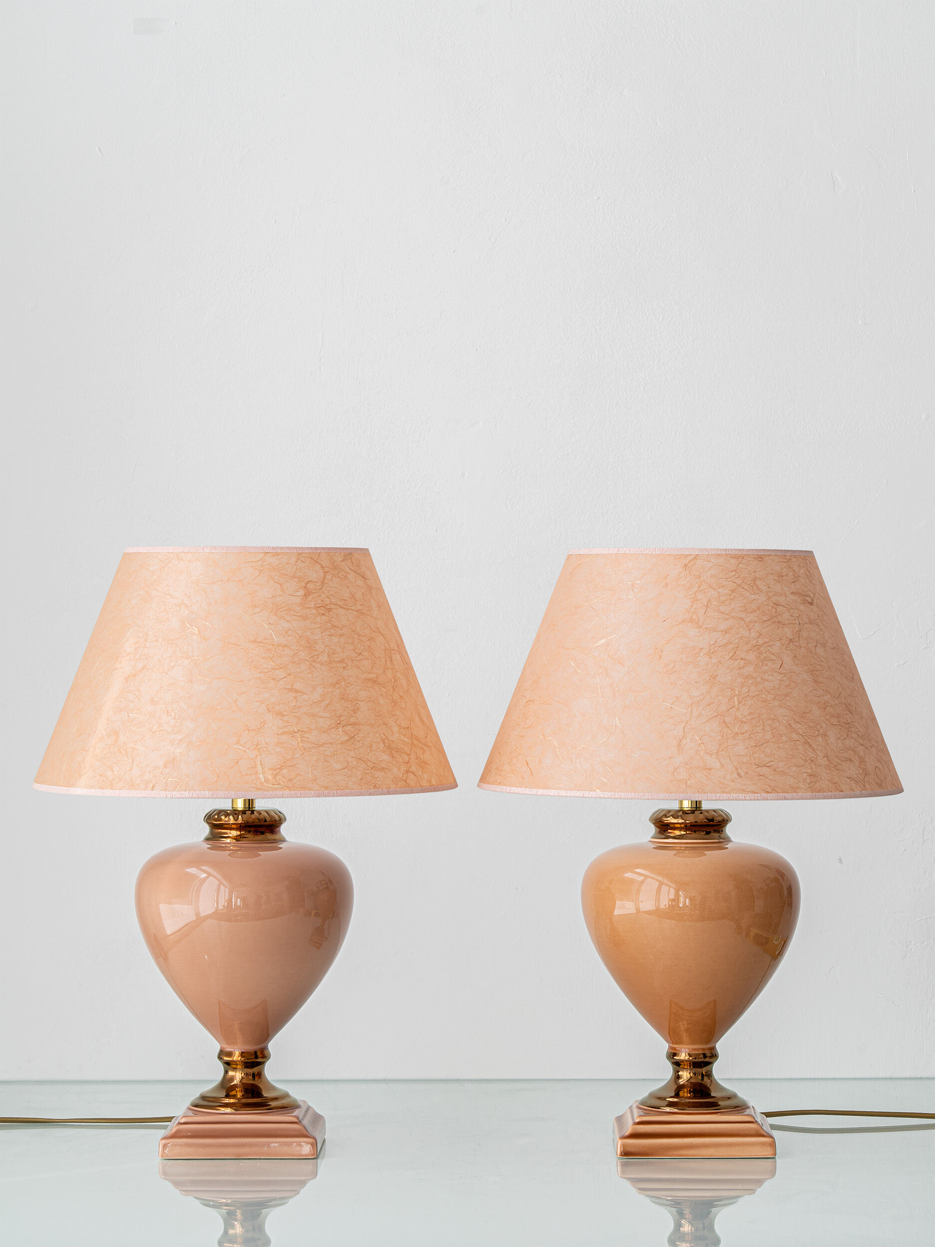 Pair of Salmon Pink Ceramic Table Lamps by Louis Drimmer, New Lampshades